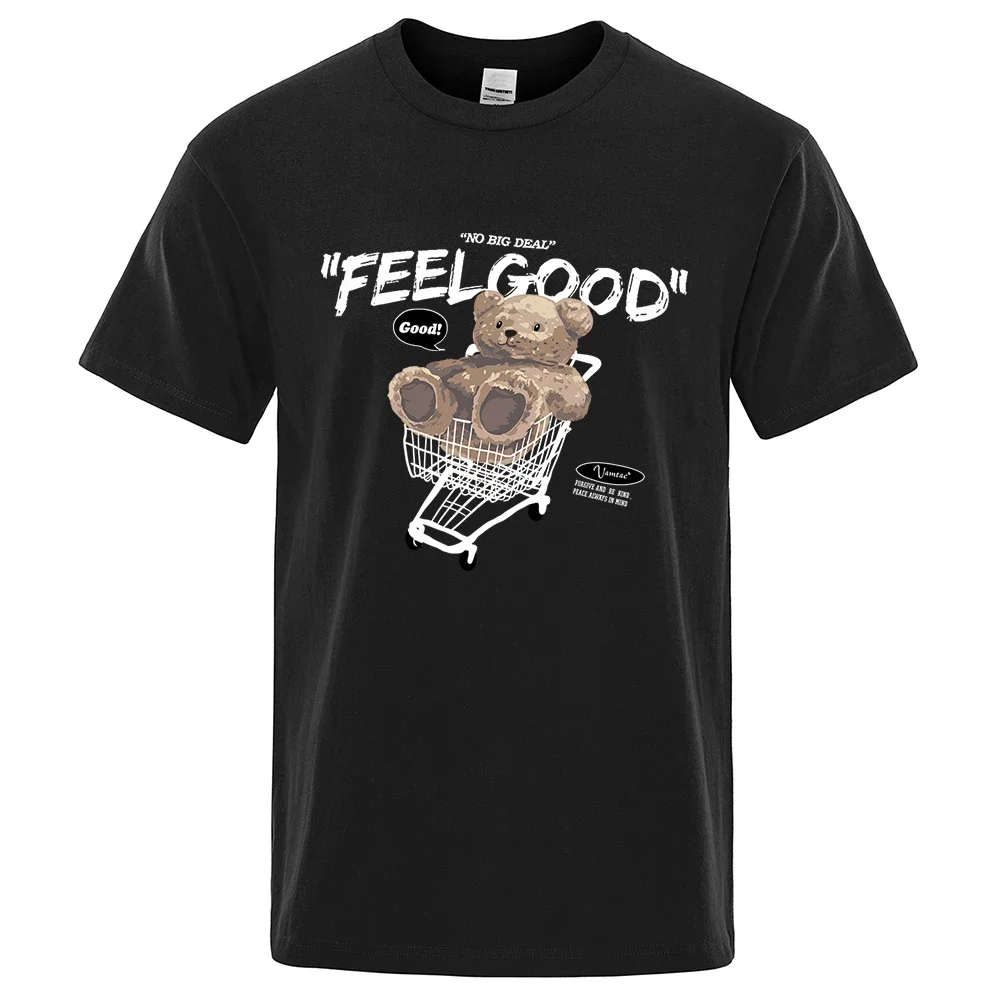 

New Ted Bear shopping cart print T-shirt, men's loose summer breathable pure cotton casual T-shirt