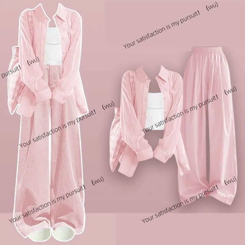 

ZOCI-Женский корейский модный комплект спортивной одежды, модная солнцезащитная рубашка, повседневные широкие брюки, комплект из 3 предметов