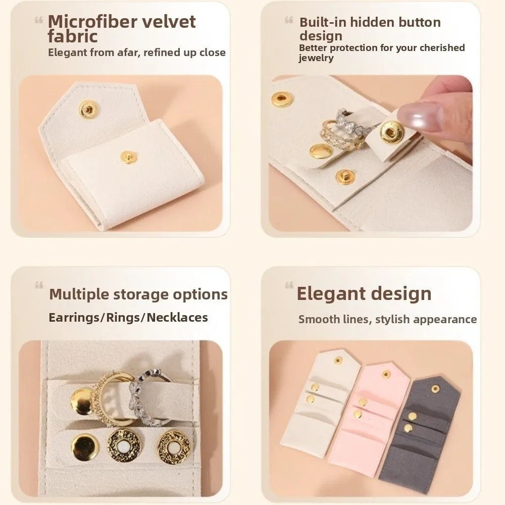 Mini-Schmuckbeutel aus Mikrofaser-Samt, kleiner, faltbarer Beutel für Halsketten und Ringe, Aufbewahrungsbehälter, Organizer für Ohrringe – Detail 3
