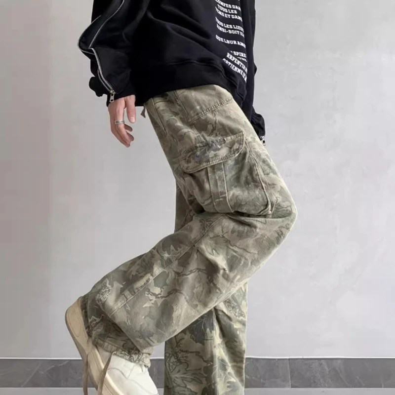 OIMG Y2K Fashion Multi Pockets Camouflage Baggy Cargo Jeans Pants For Men Clothing Korean Casual Women Long Trousers Ropa Hombre