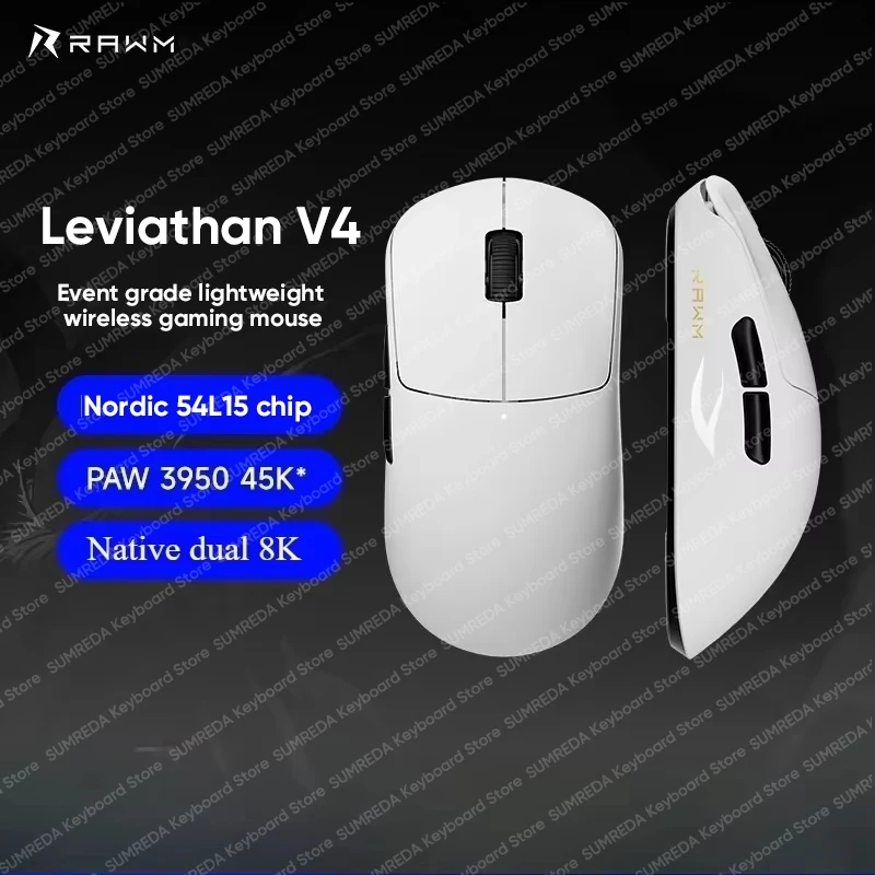 Rawm Leviathan V4 Wireless Gaming Mouse PAW3950 45K Nordic54 Chip 8KHz Return Rate 2.4G Wired FPS Gaming Mouse For PC Gamer Gift