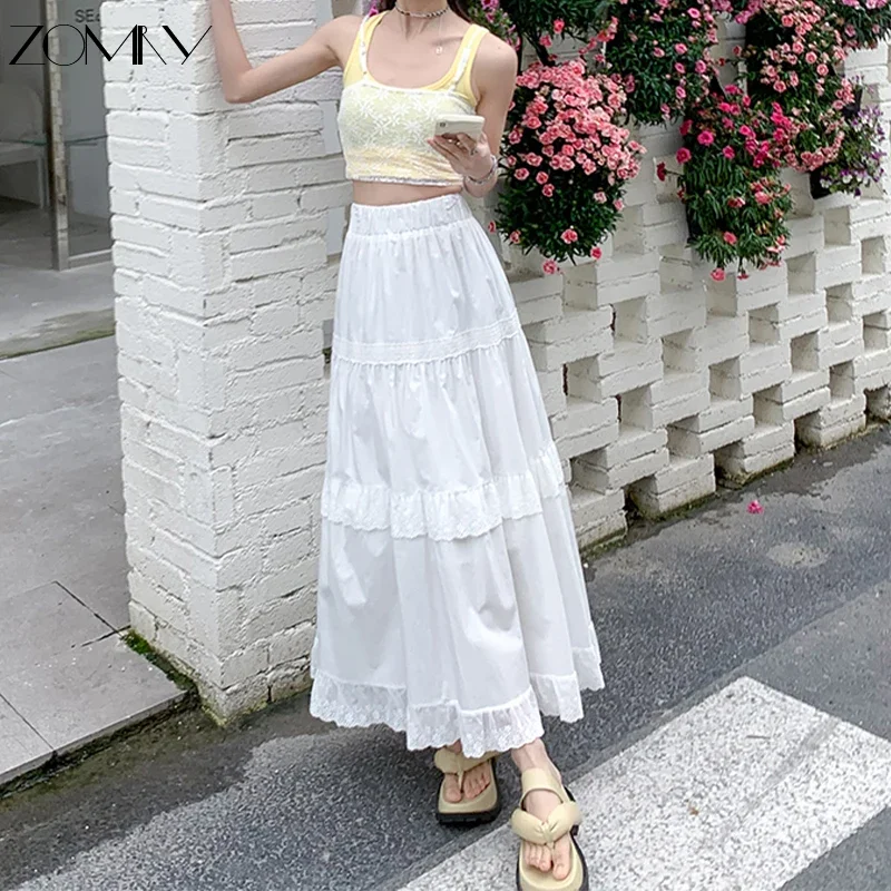 

ZOMRY Office Ladies Elegant Skirt Summer Fashion Women Party Cocktail Party High Waist Splicing Cake Fluffy Casual A-line Skirt