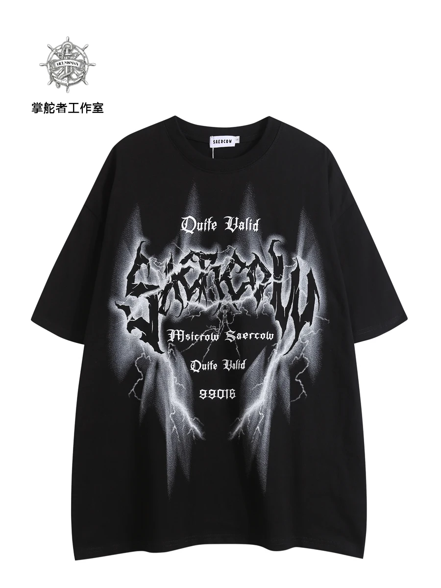 

2025 New High Street Hip Hop Printed Short Sleeve T-shirt Men's Summer Loose Trendy Brand Pure Cotton Half Sleeve T-shirt Women