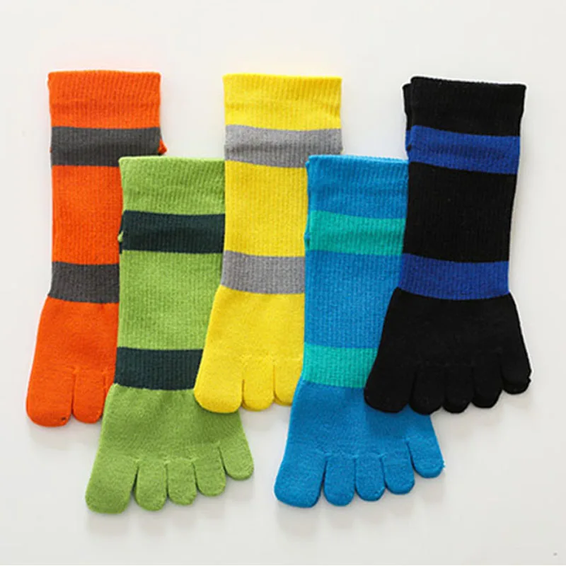 5 Pairs Bright Color 5 Finger Sport Socks Cotton Colorful Striped Short Anti-Friction Blue Green Yellow Black Sock Male Fashions