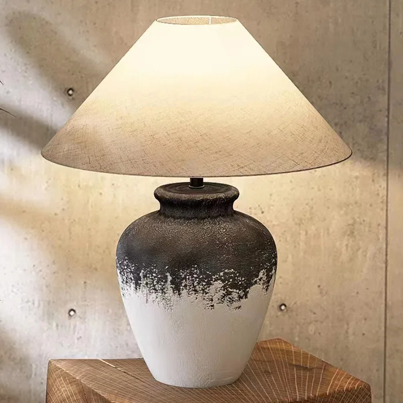 silent wind rough ceramic table lamp, living room lamp, bedroom, bedside table decoration, hotel, home stay designer lamp