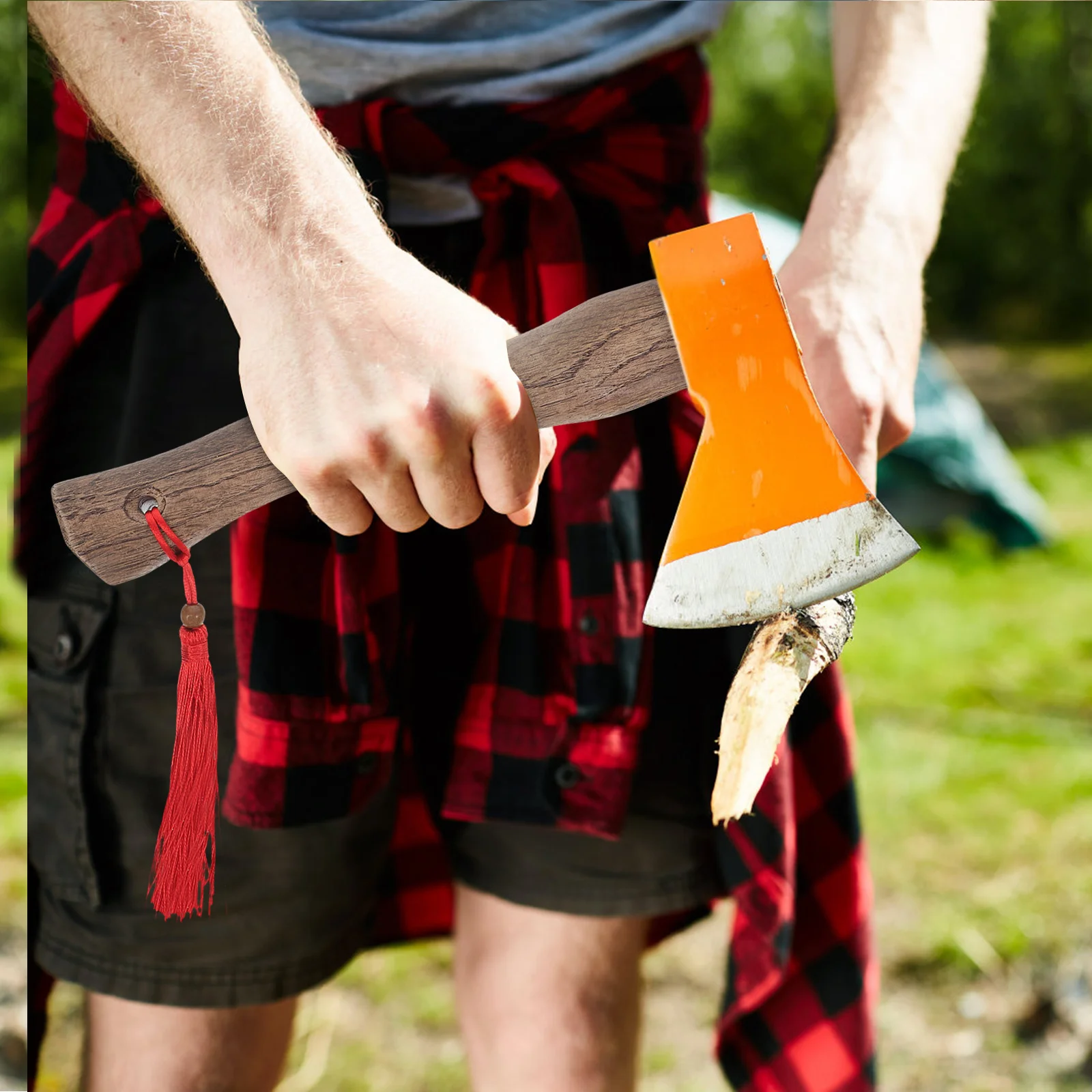 

Carbonized Wood Outdoor Axe Handle Replacement Comfortable Grip for Hiking Survival Tools Short Axe Handle