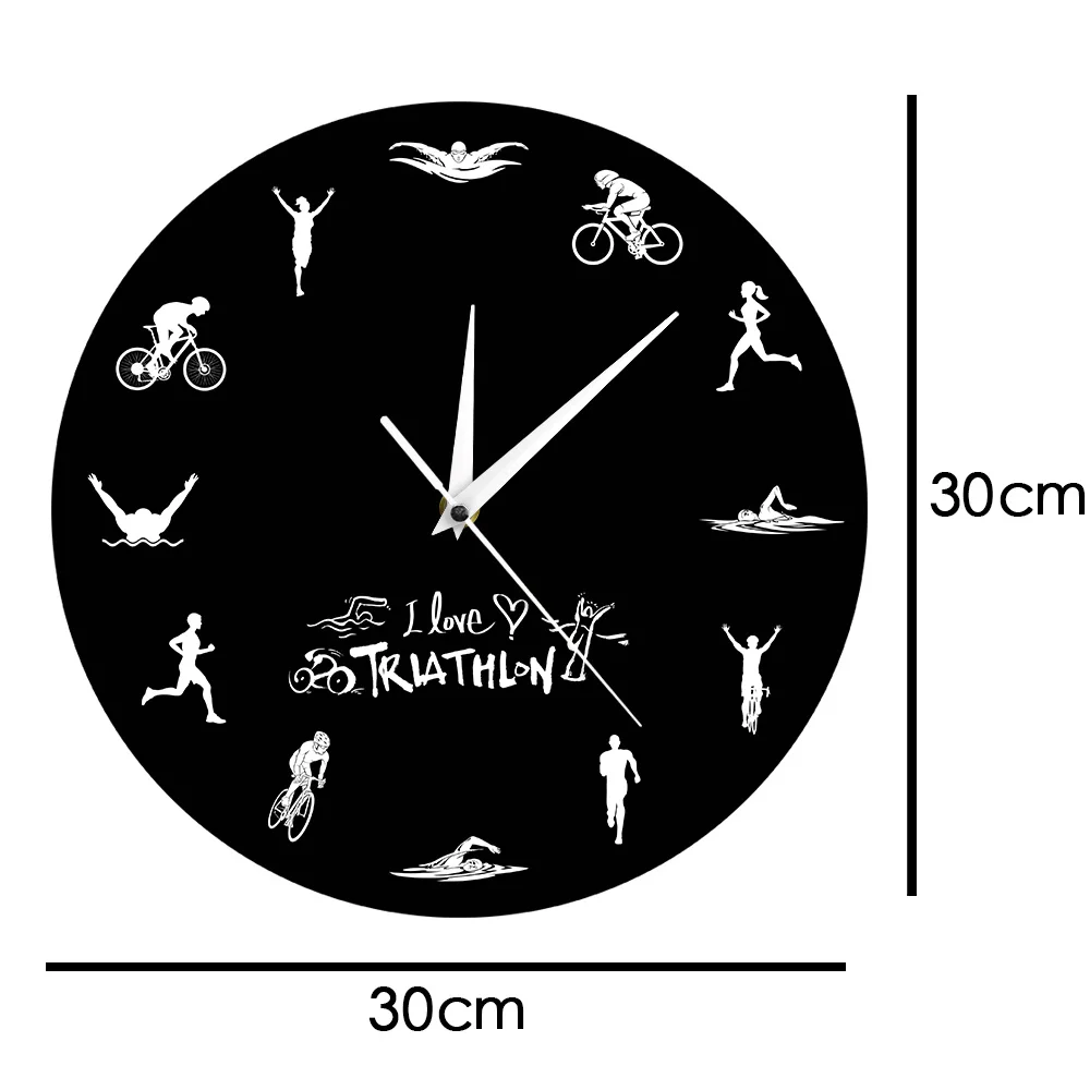 Triathlon Modern Wall Clock Swimming Bike Cycling Running Sports Home Decor Triathlete Wall Watch Timepiece Triathlon Fans Gift