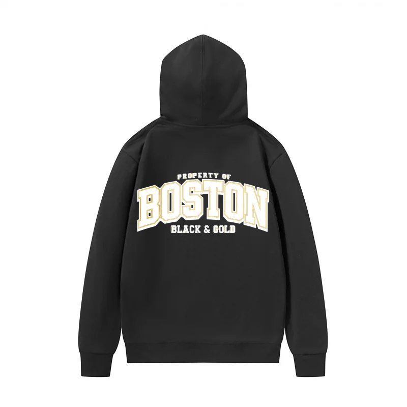 هوديي رجالي بوسطن طباعة سوداء وذهبية متعة طباعة بوسطن Blackandgold قماش تنفس