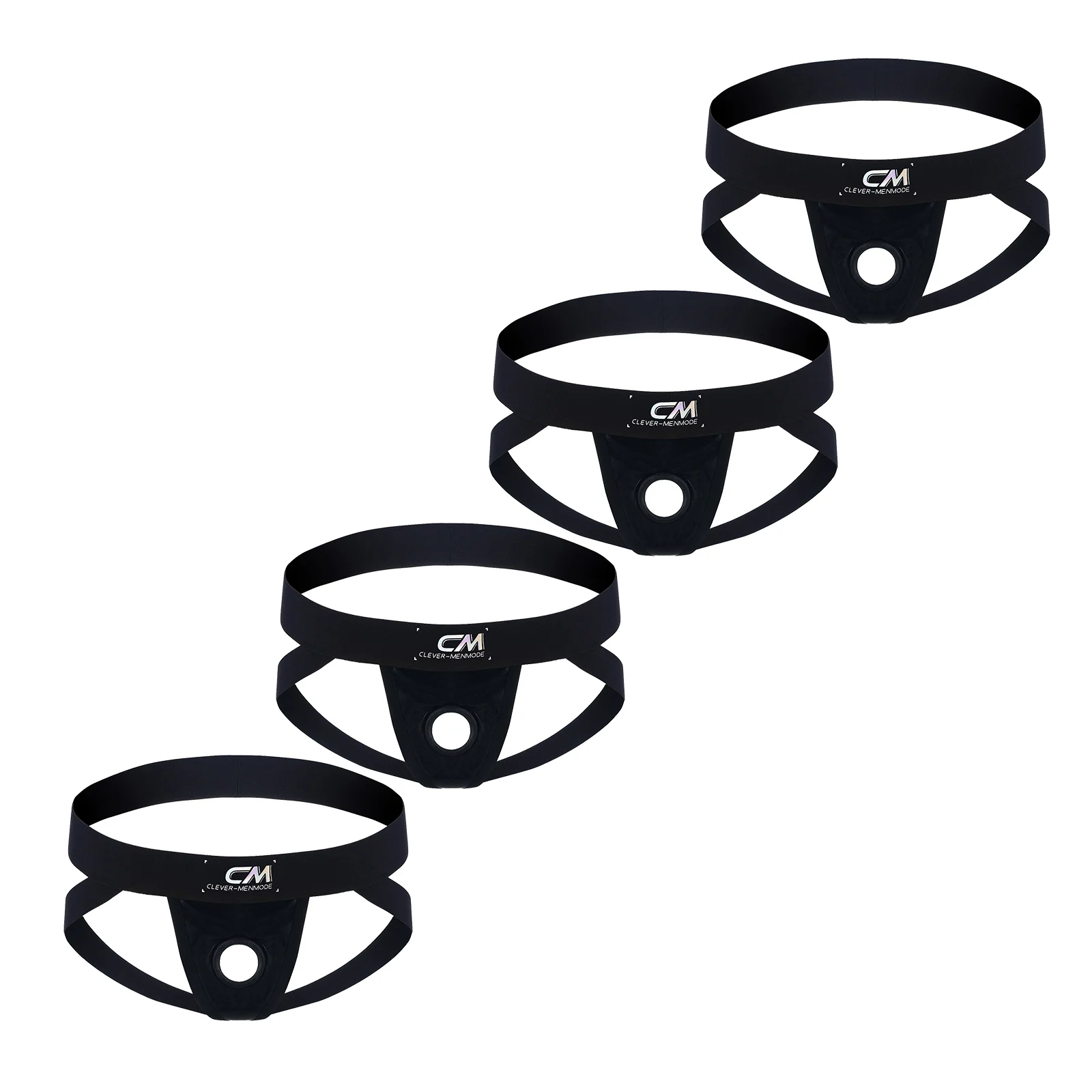 Pack 4 Jockstrap Men Y2K Cock Ring Hole Thong Sexy Faux Leather Underwear Cockring Underpants Wide Waistband Low Rise