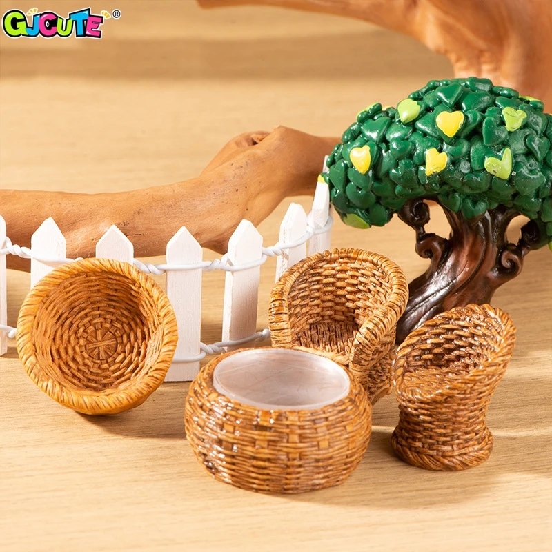 Dollhouse Mini Modelo de Móveis, Simulação Cesta De Peixe, Cesta, Cadeira, Mesa, Adereços De Cena De Tiro, 1 Conjunto