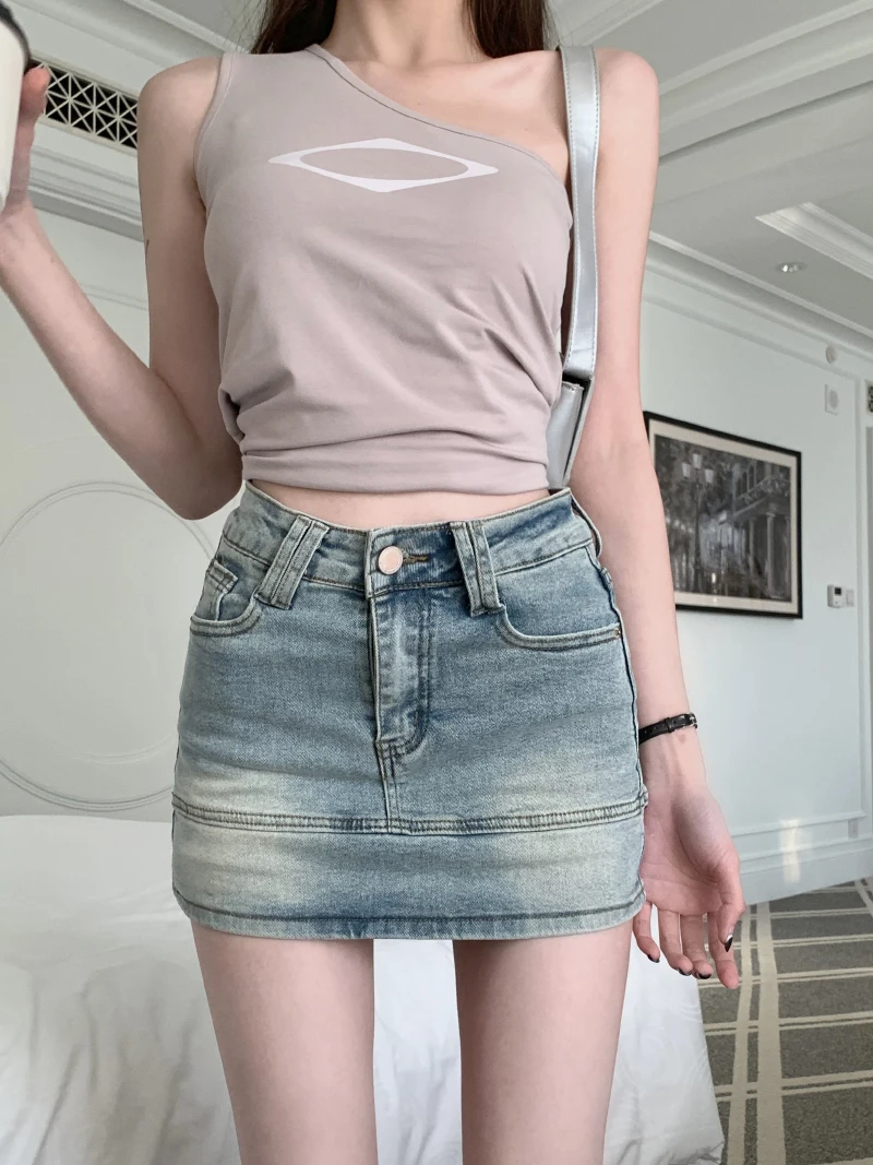 

Slergiri Spring and summer Sexy Bodycon Jean Skirt Women Y2k Retro Fashion Stretch Slim High Waist Mini Denim Skirt Without Belt