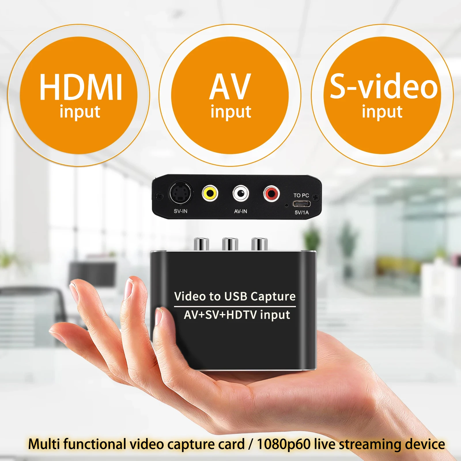 Tarjeta de Captura de Video USB, RCA, S-video, AV, HDMI a USB3.0, Dispositivo de Grabación de Audio y Video, Transmisión en Vivo para Reproductor Hi8, DVD, VHS, PS3, PS4, PC