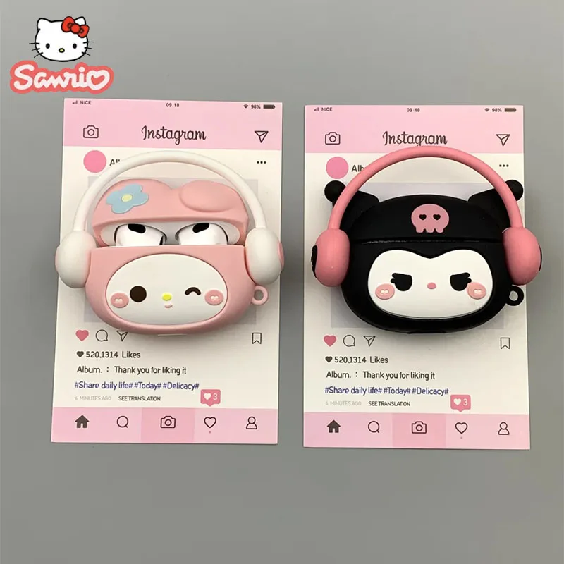 Наушники Sanrio Kuromi My Melody, аксессуары для наушников, мультяшная музыка, стильный аниме, защита от падения, подходит для Airpods 1,2,3,Pro,Pro2