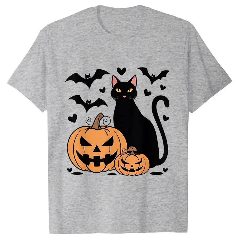 Halloween Pumpkin Cat Man T Shirt Vintage Tees Shirt O-Neck Short Sleeve T-shirt Halloween Black Cat Women Men Tops Tee Clothing