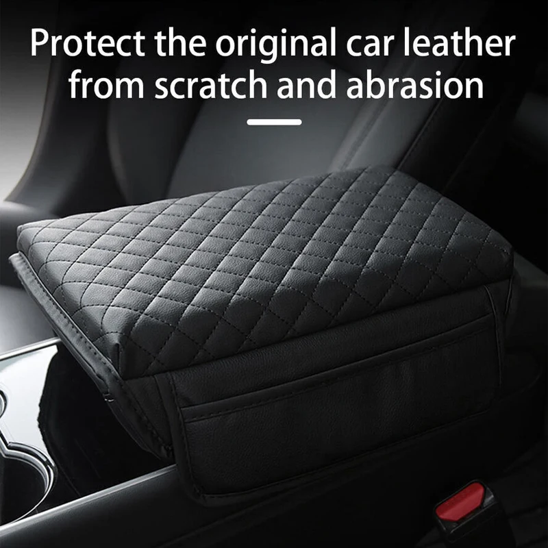 Auto Armrest Cushion Cover Center Console Box Pad Protector Scratch Resistant Faux Leather Car Accessiores For Tesla Model Y 3