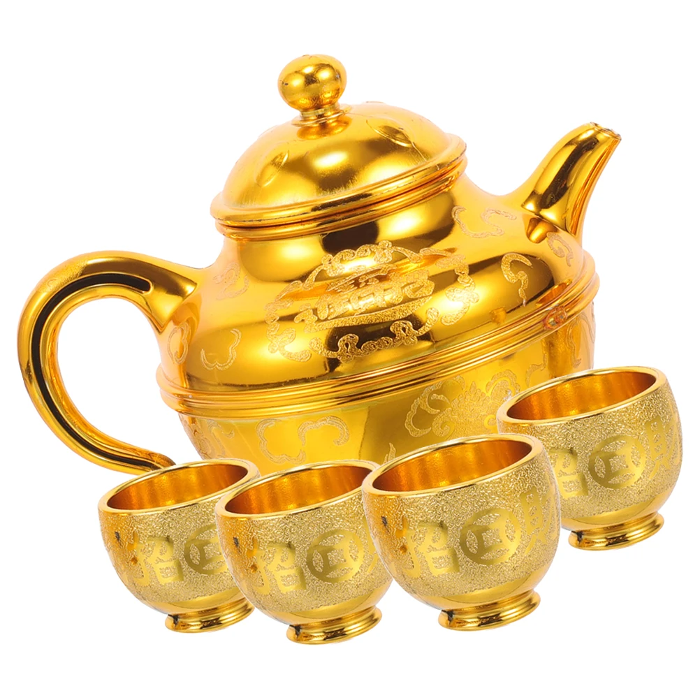 

1 set 1 Set Tea Pot Cups Set Pp Material Smooth Edges Worship Accessory For Buddhist Ritual Water Offering Cup Retro