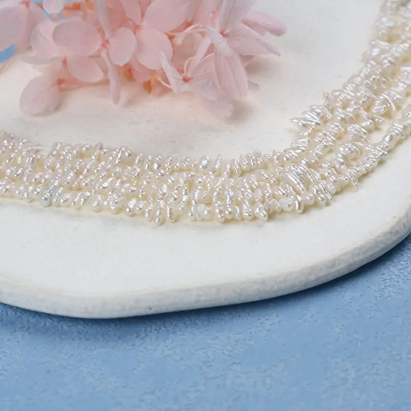 3-4mm keshi pearl center hole natural white pearl string necklace small pearl special-shaped necklace decoration