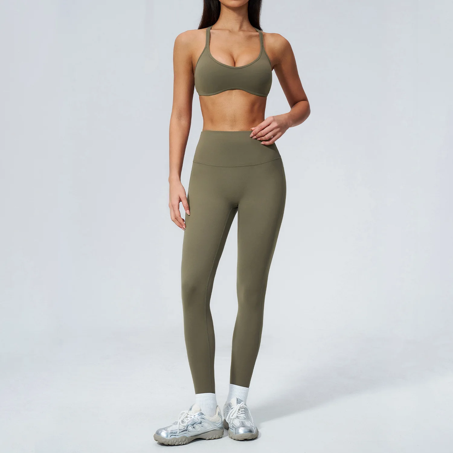 Women's 2-Piece Workout Sets Cross Back Sports Bra High Waist Hip Lifting Leggings Quick Dry Stretch Gym Yoga Outfit Fitness