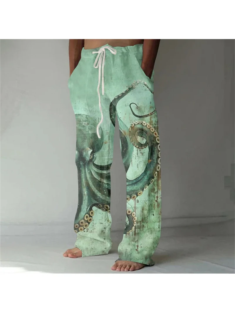 High quality Men's Green Octopus Paul Retro Tracksuit pants 2025 hot selling fashion retro loose pants street casual style