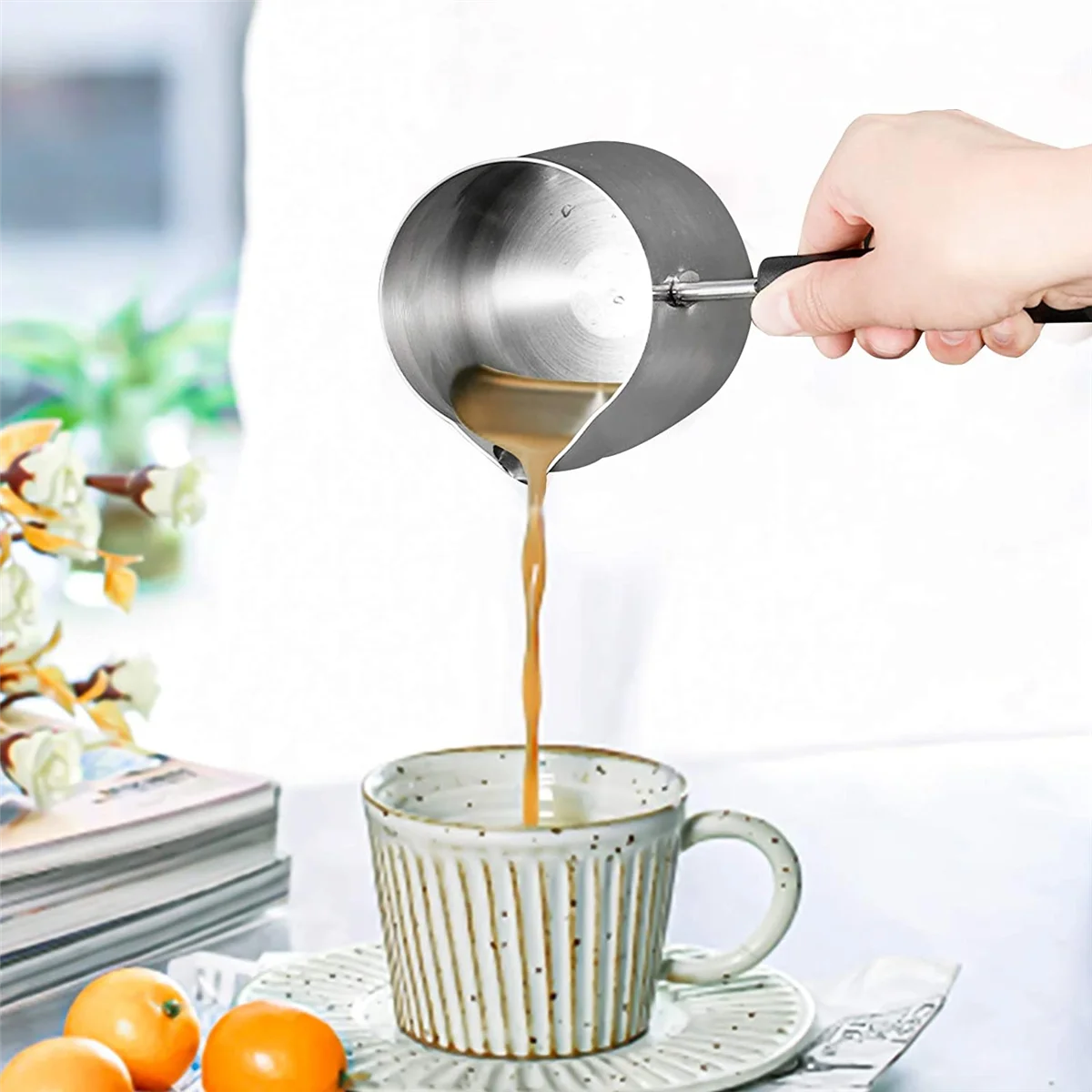 

ABEZZ Stainless Steel Butter and Coffee Warmer,Turkish Coffee Pot,Mini Butter Melting Pot and Milk Pot with Spout -(350ML)