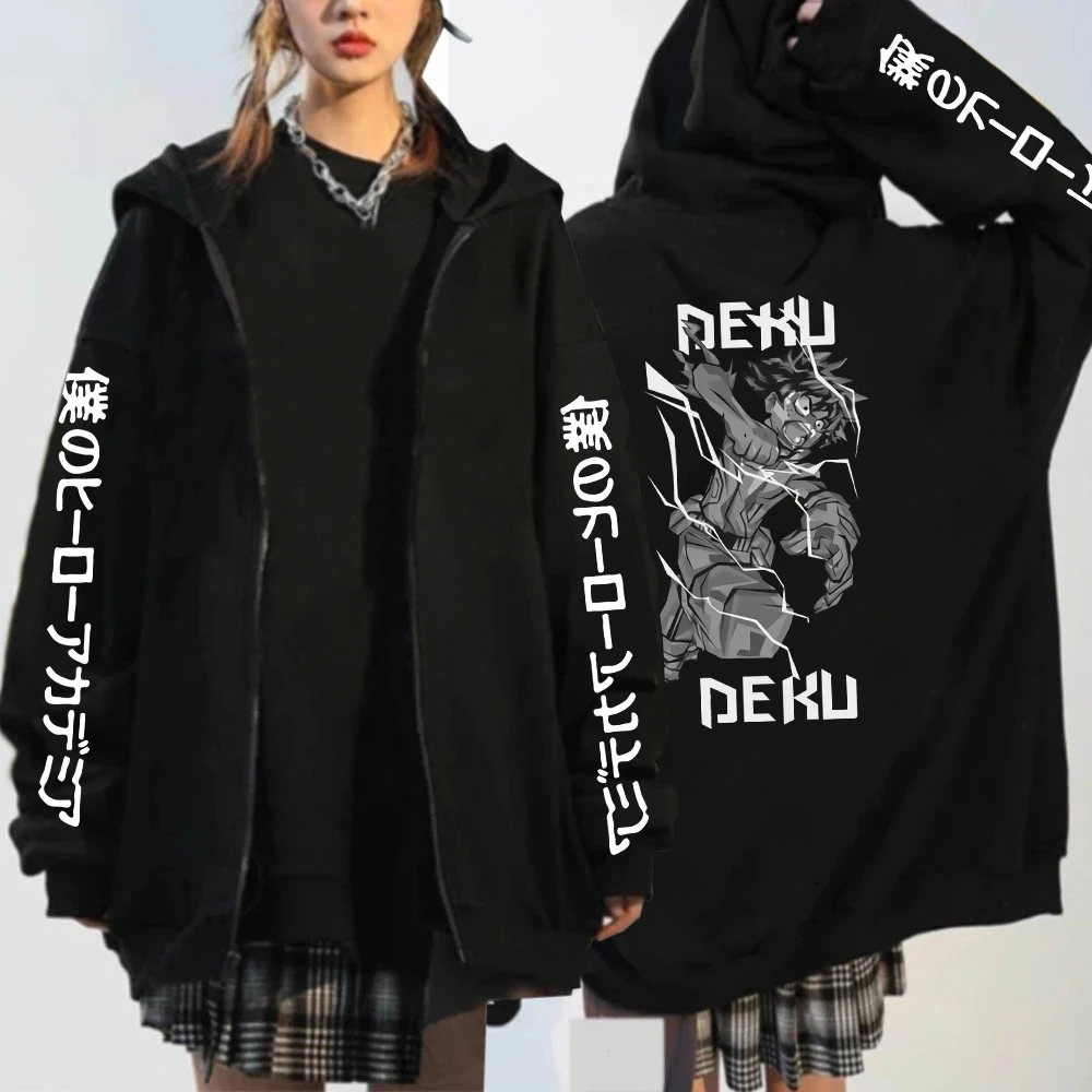 

Harajuku Anime My Hero Academia Midoriya Izuku Zipper Hoodies Teenager Hip Hop Streetwear Winter Warm Loose Zipper Jacket Coat