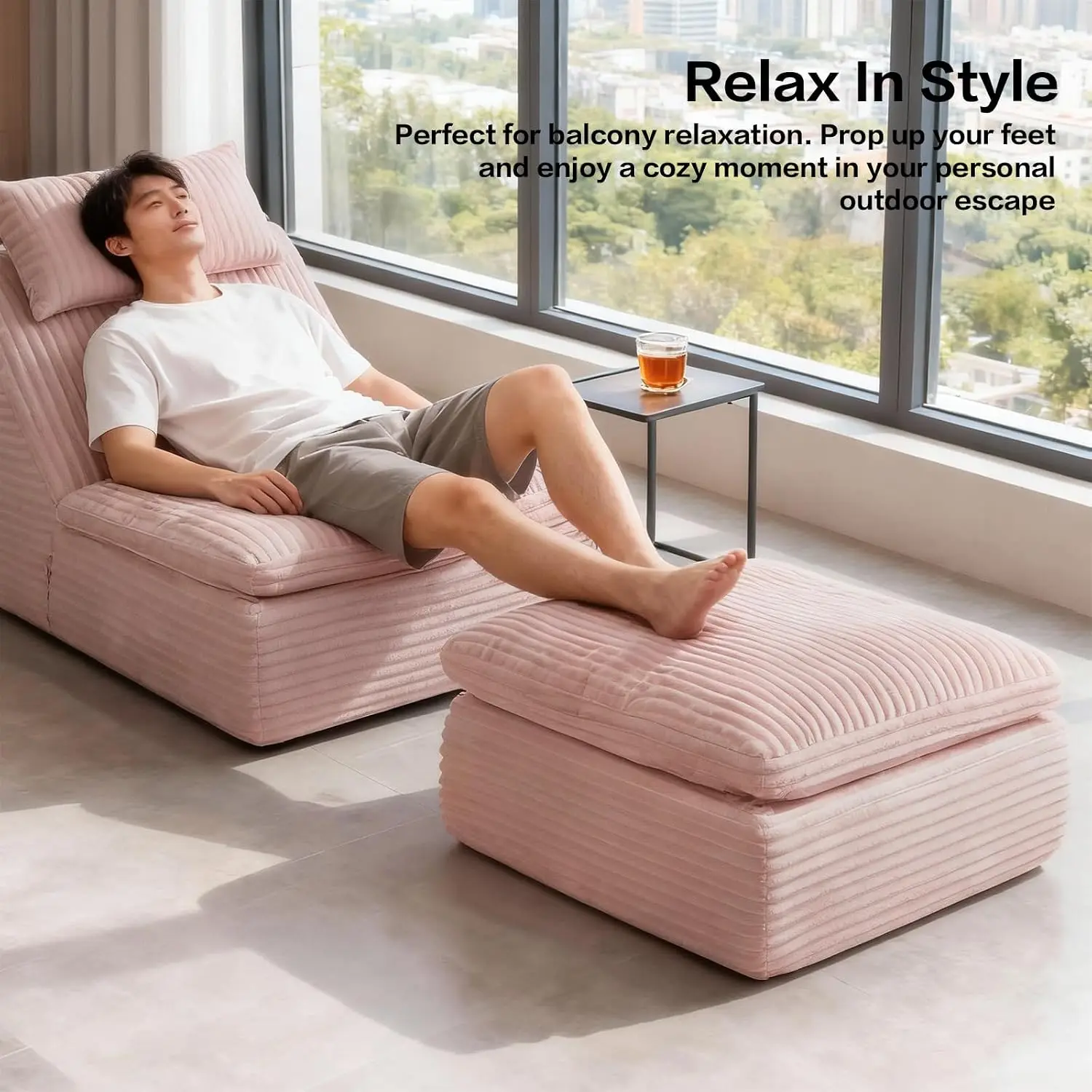 Large Square Ottoman Pouf Boneless Dense Foam Corduroy Pink, Customized