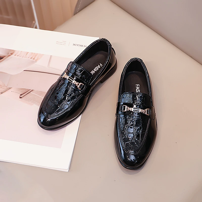 Boys Formal Shoes Black Classic Children Leather Shoes Point Toes Soft Bottom 2026 Spring Autumn Kids Flat Shoes British Style