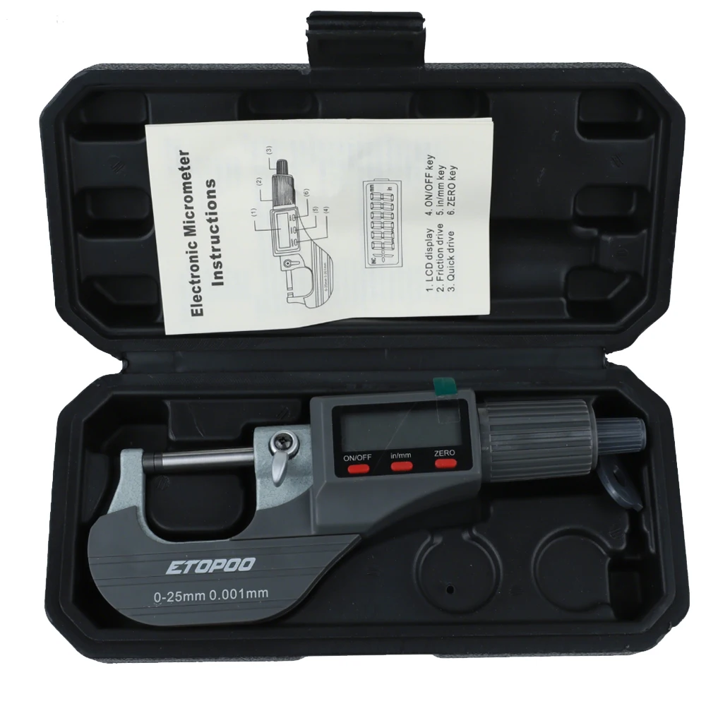 ETOPOO Brand 0-100mm Digital Micrometer Set 0.001mm 0-25-50-75-100mm Electronic Outer Diameter Micrometer Measuring Tool