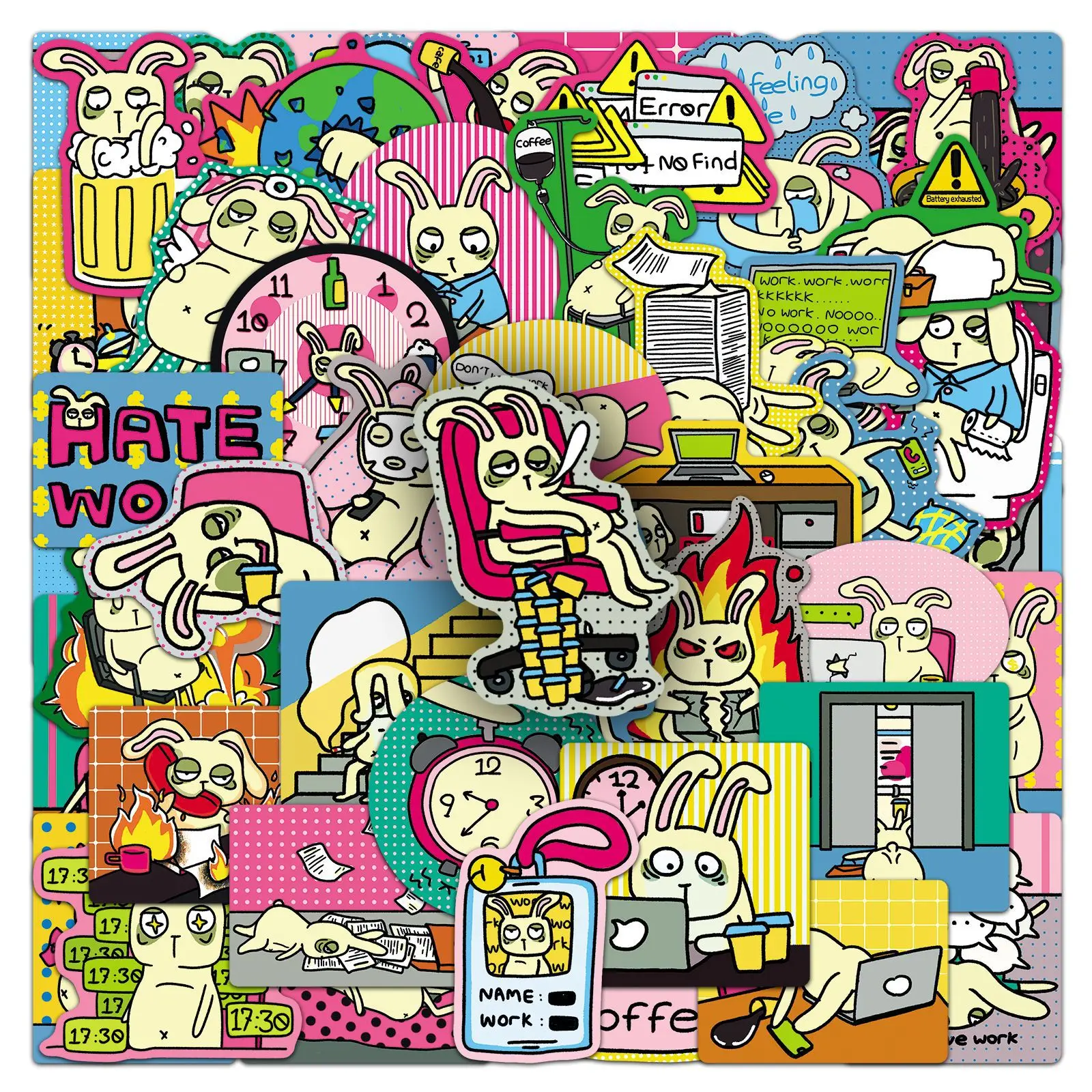 50 autocollants imperméables motivants pour employés de bureau, avec motif de lapin progressif, pour journal, skateboard, casque, récompense, décoration DIY