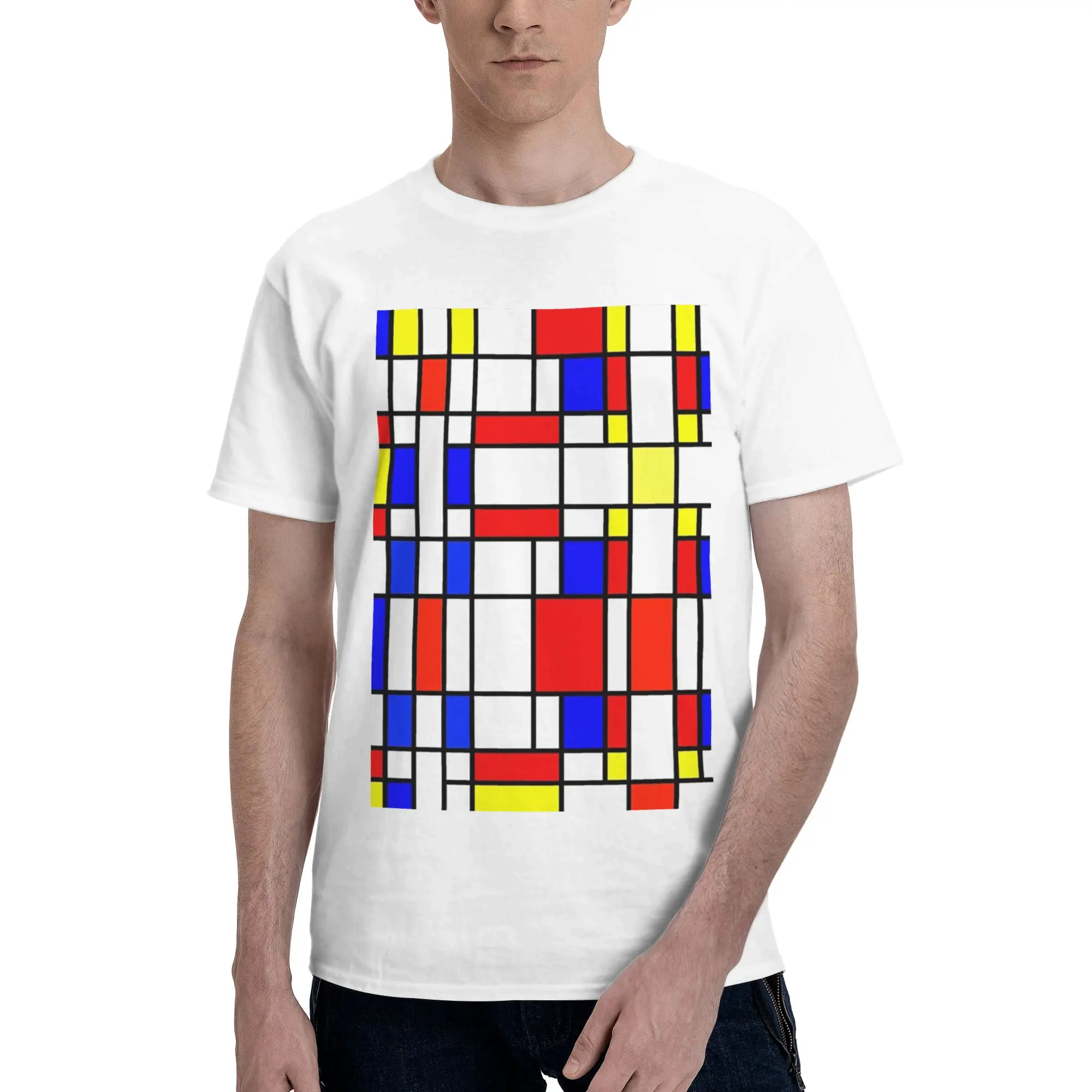 

Piet Mondrian De Stijl футболка из 100% хлопка, мужские классические футболки, мужские футболки с круглым вырезом и коротким рукавом, S-6XL