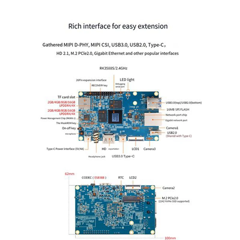 Development Board For Orange Pi 5 4GB Linux RAM LPDDR4/4X 8K RK3588S Octa-Core 64-Bit Processor Support Orangepi OS