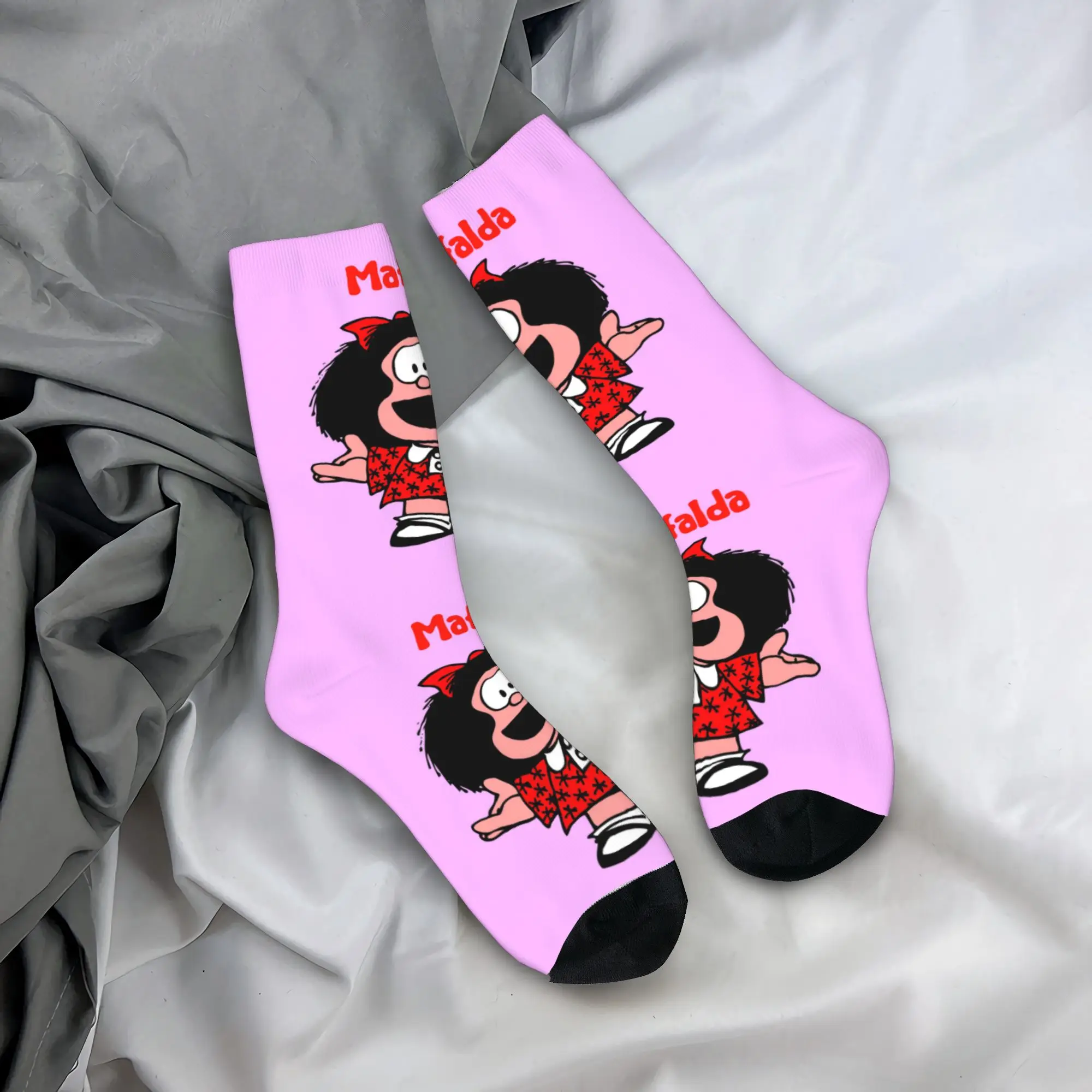 

Custom Fun Men's Classic Comic Mafalda Dress Socks Unisex Comfortable Warm 3D Printed Quino Cartoon Crew Socks