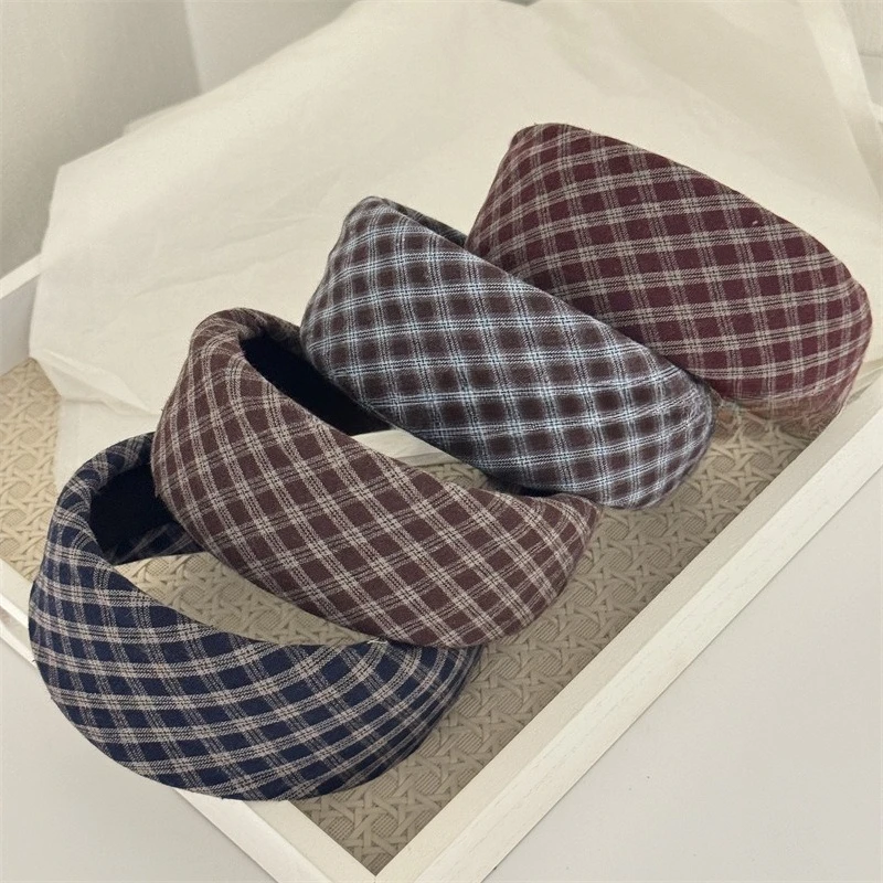 

Vintage Plaid Thickened and Widened Headband for Women 2025 New High-End Feel High Skull Top Sponge Headband Autumn Hairband