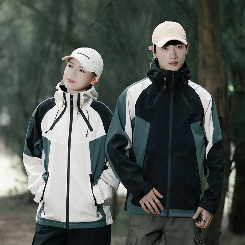 

Fashion Jacket Spring and Autumn Outdoor Hooded Warm Windproof Trendy Brand Color Matching Casual Mountaineering Couple Jacket