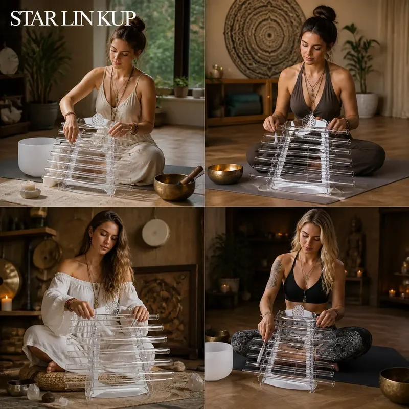 STAR LIN KUP 432Hz Clear Quartz Crystal Singing Harp 8 Tubes with Alumina Alloy Box Sound Healing Meditation Musical