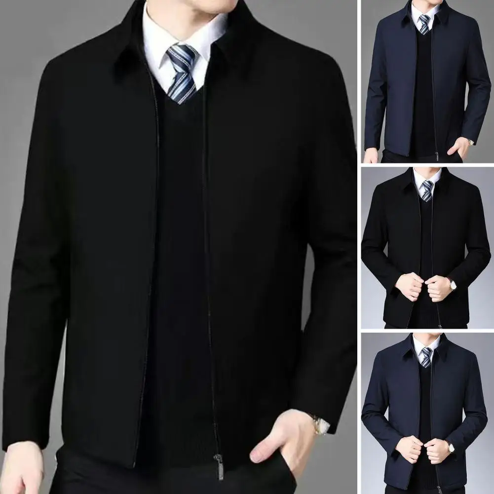 Men Spring Jacket Stylish Men's Suit Coat Business-ready Zipper Placket Anti-wrinkle Long Sleeve Jacket for Spring Fall Elderly