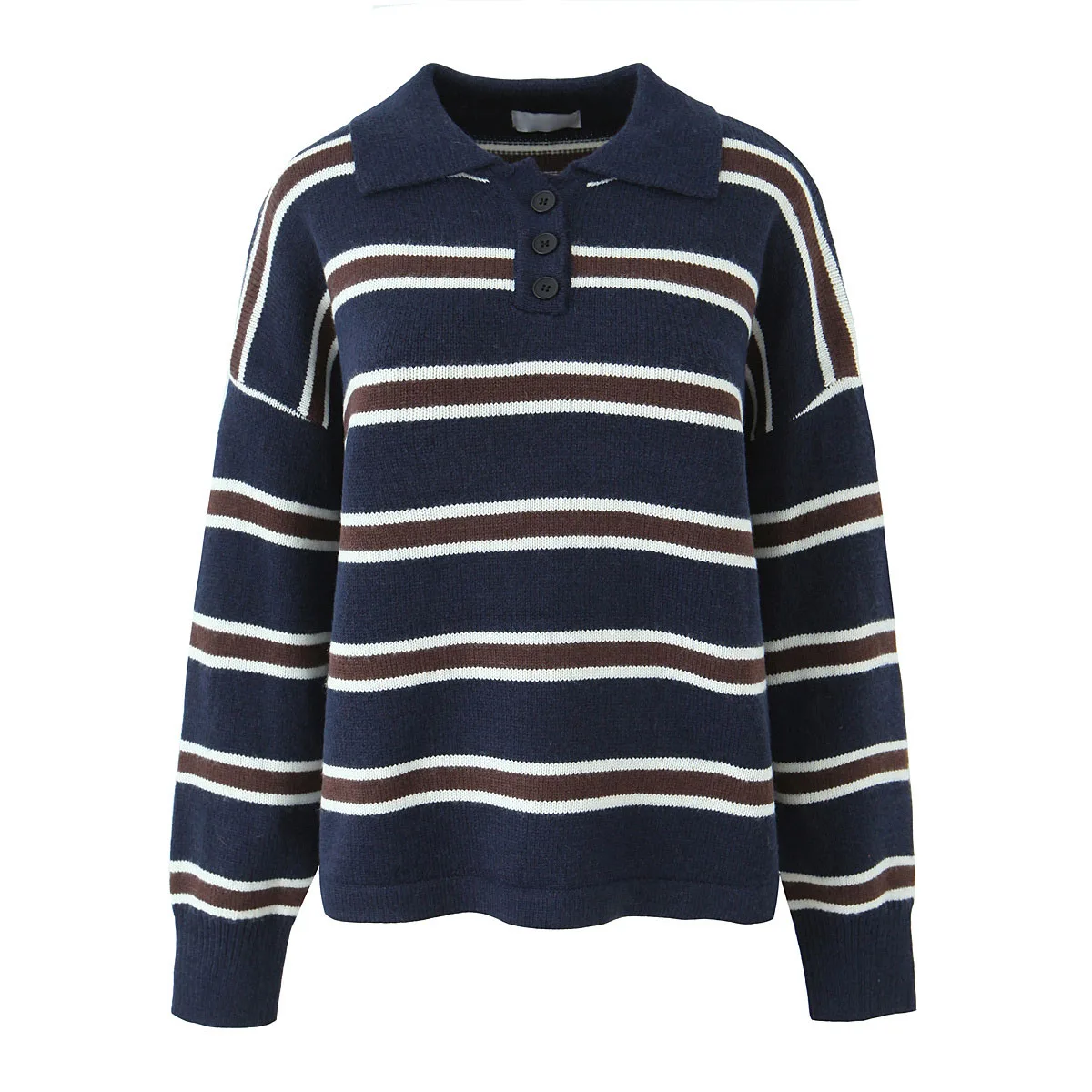 Fall New Arrival Women's Retro College Sle  Ne Striped Knit Sweater Long Sve Polyester Fiber Hooded Casual Top