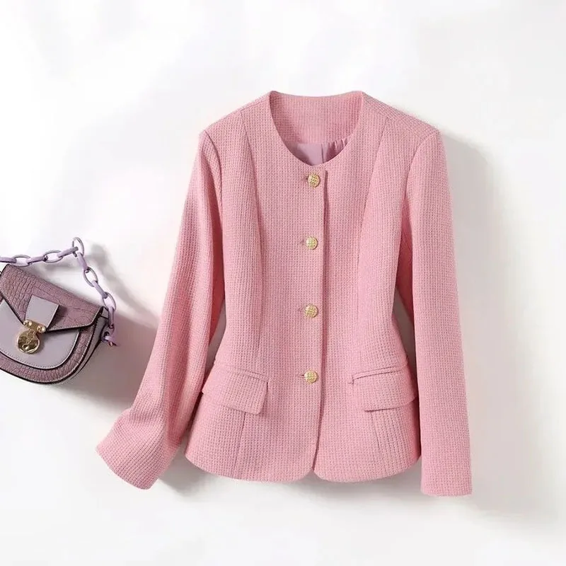 الخريف جولة الرقبة بدلة قصيرة المرأة معطف أزياء عارضة مكتب السيدات السترة الأعمال ملابس العمل الدعاوى سترة معطف ملابس خارجية سيدة