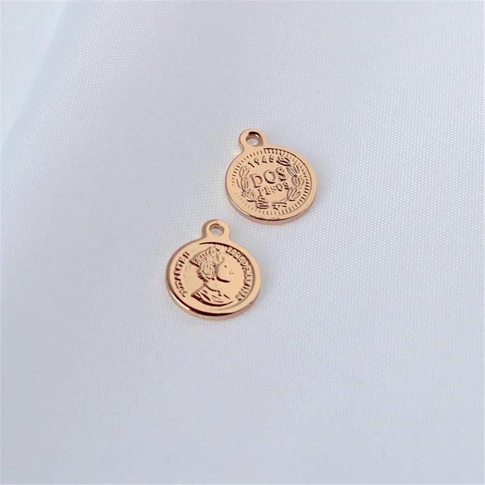 

14K Gold Accessories, English Portrait, Round Coin, Small Pendant, DIY Bracelet, Necklace, 10mm