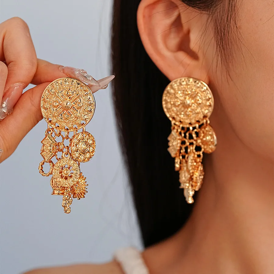 

Trendy Stylish Bohemian Golden Dangle Earrings Circular Tassel Design Match Daily Outfits Party Accessories Fashion Stuff