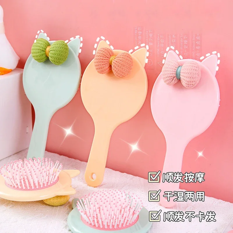 Princess Portable Women Massage Anti-screw Untangling Hair Brush Stuff Cute Cat Ears Bow Air Cushion White Black Hairbrush Comb