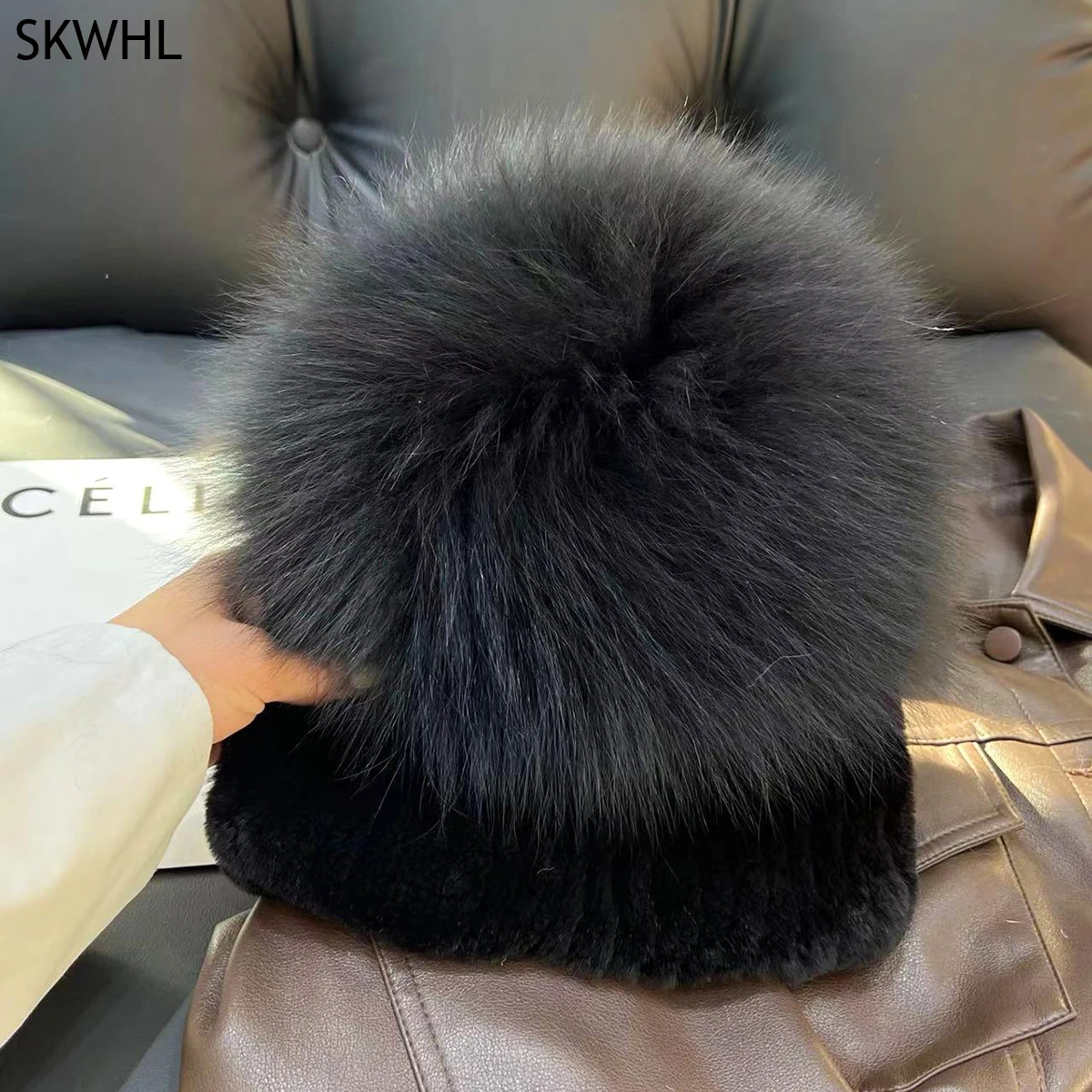 

2024 Winter Outdoor Women Real Rex Rabbit Fur Hat Natural Knitted Fox Fur Cap Russian Lady Warm 100% Genuine Rex Rabbit Fur Hats