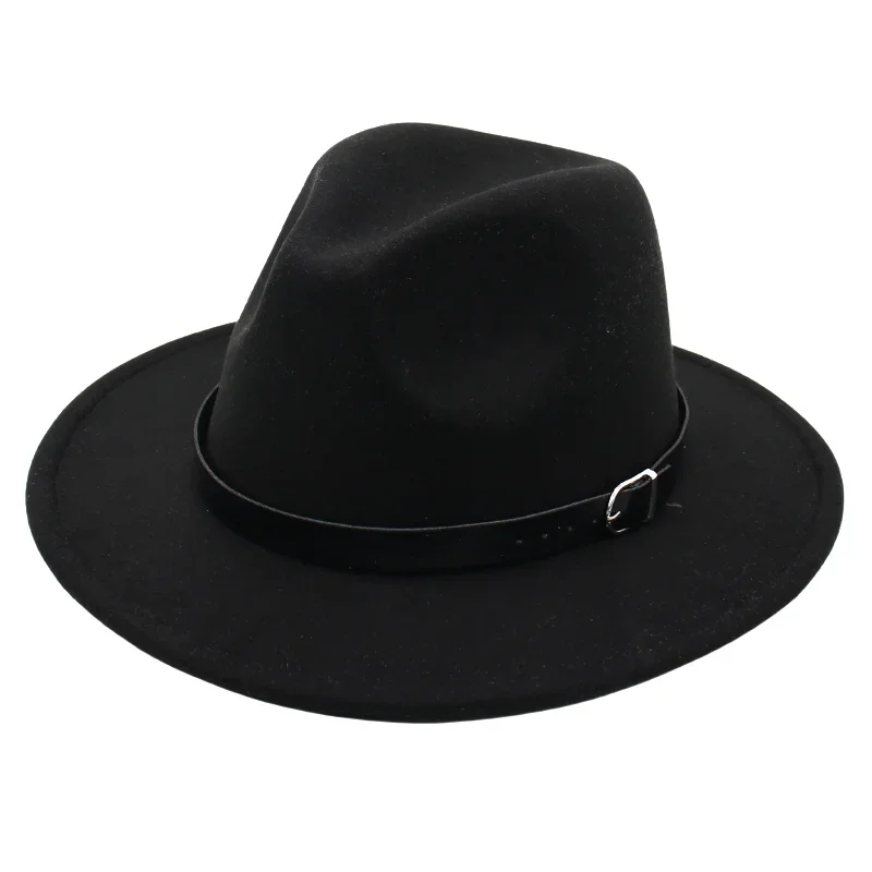 Vintage Simple Wool Belt Men Hats Autumn Winter Unisex Casual Jazz Felt Hat Retro Classic Church Flat Brim Fedora Hat For Women