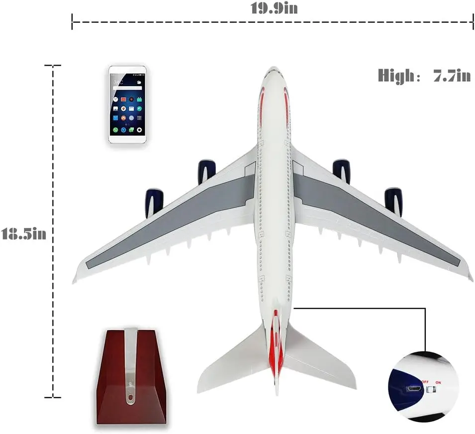 Imagem -05 - Coleção de Avião Britânico com Luz Led Escala 1: 160modelo de Avião Diecast A380 Touch ou Sound Control para Decoração