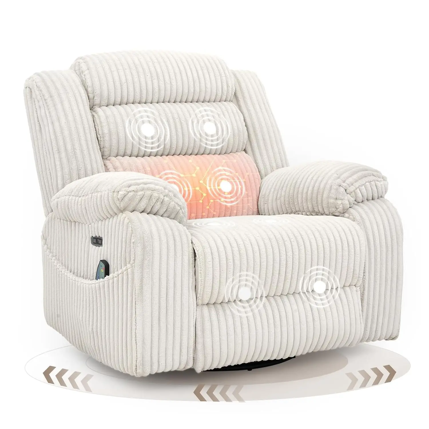 Power Swivel Rocker Recliner with Vibration Heat USB Charging Infinite Position Glider for Living Room Nursery, Customized
