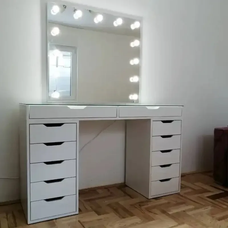 home bedroom furniture glam mirror modern transparent desktop design wooden super large storage dressing table vanity table