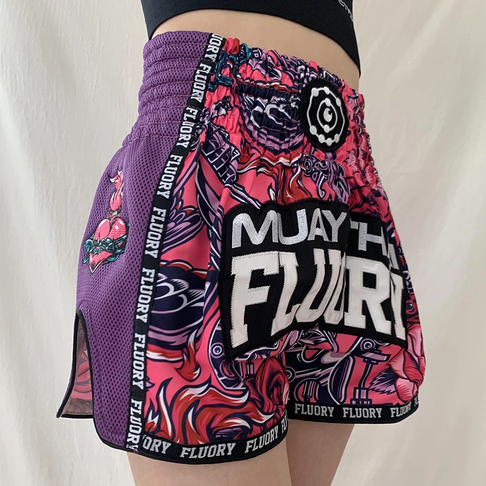 FLUORY MTSF90 MMA Fighting Muay Thai Shorts Boxeo Boxer Training Sports High Quality Kick Boxing Fitness Athletic Pants For Kid