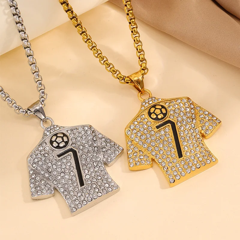 Football Star Jersey Pendant Necklace For Men Women Hip Hop Rhinestone Soccer Ball Gold Chain Necklace Sports Fan Jewelry Gift