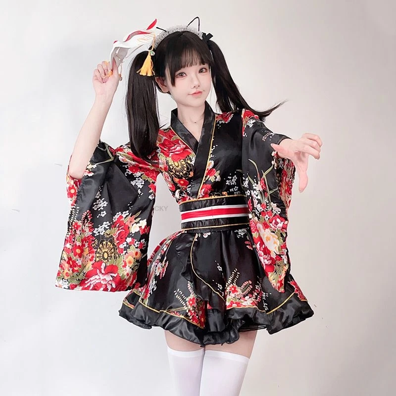 Japanese Modified Kimono Dress For Women Bathrobe Summer Cosplay Costume Anime Halloween Costumes Sexy Sweet Geisha Kawaii Girls