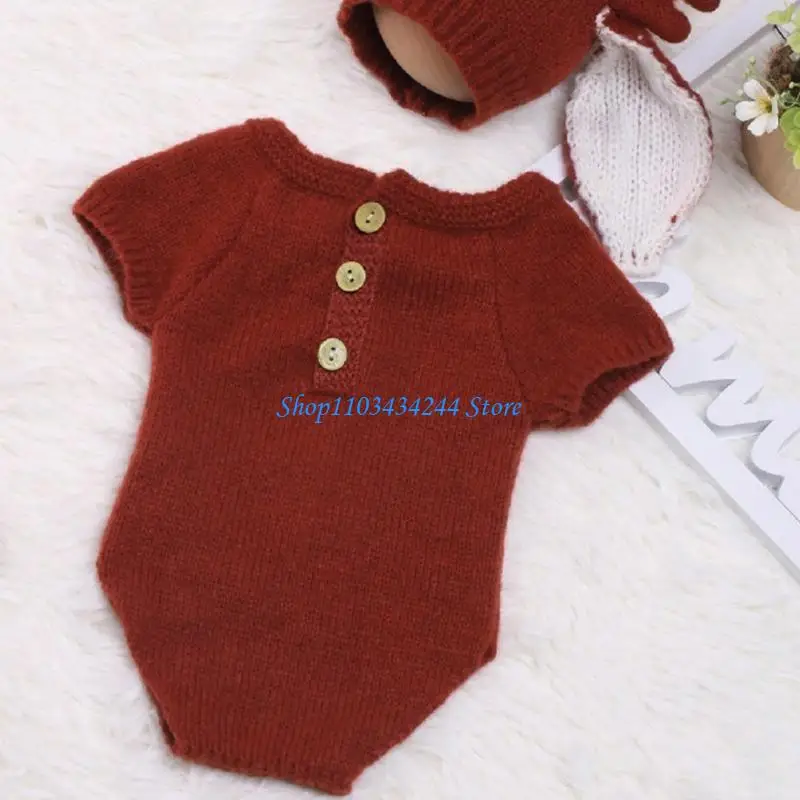 

Toddler Photo Clothes Newborns Photography Props Baby Costume Infant Supply Big Ear Antler Hat and Romper Outfit